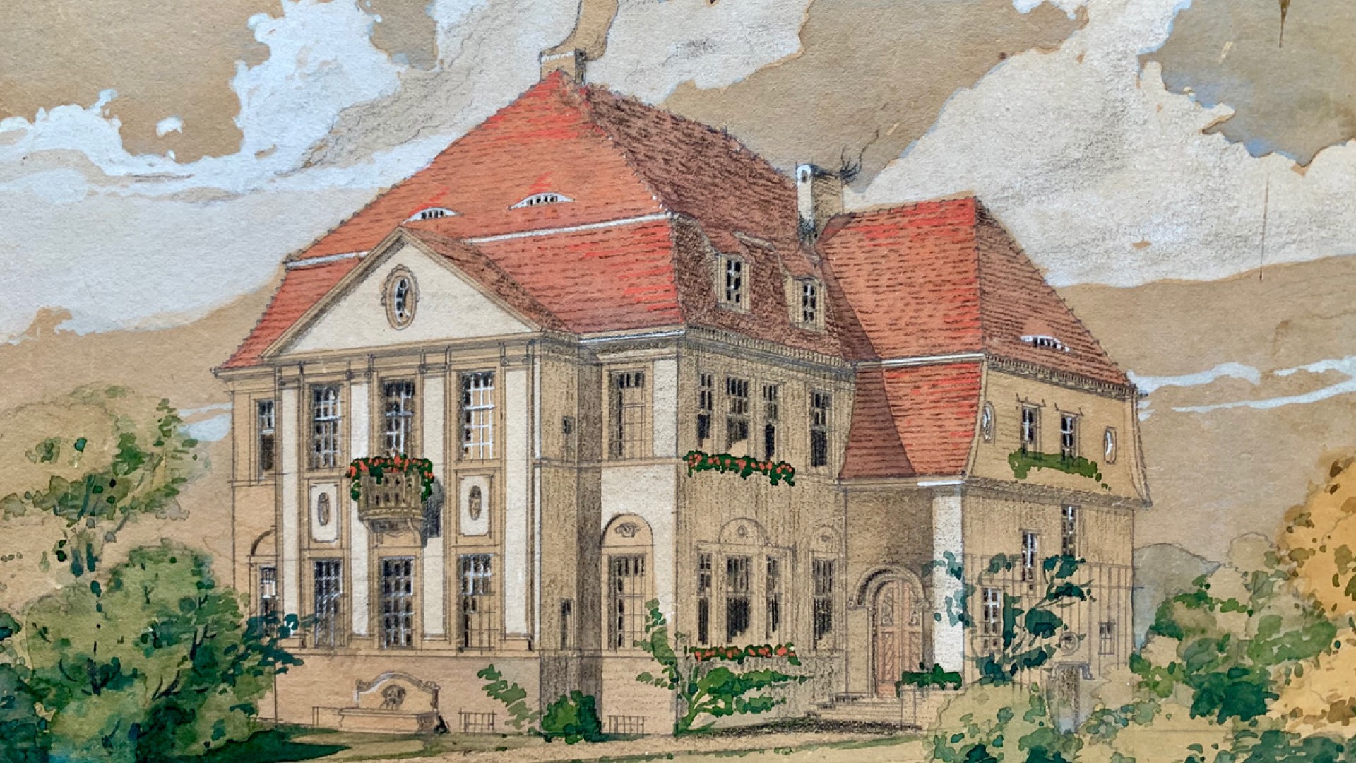 historisches Aquarell der Villa Vollrath in Bad Blankenburg